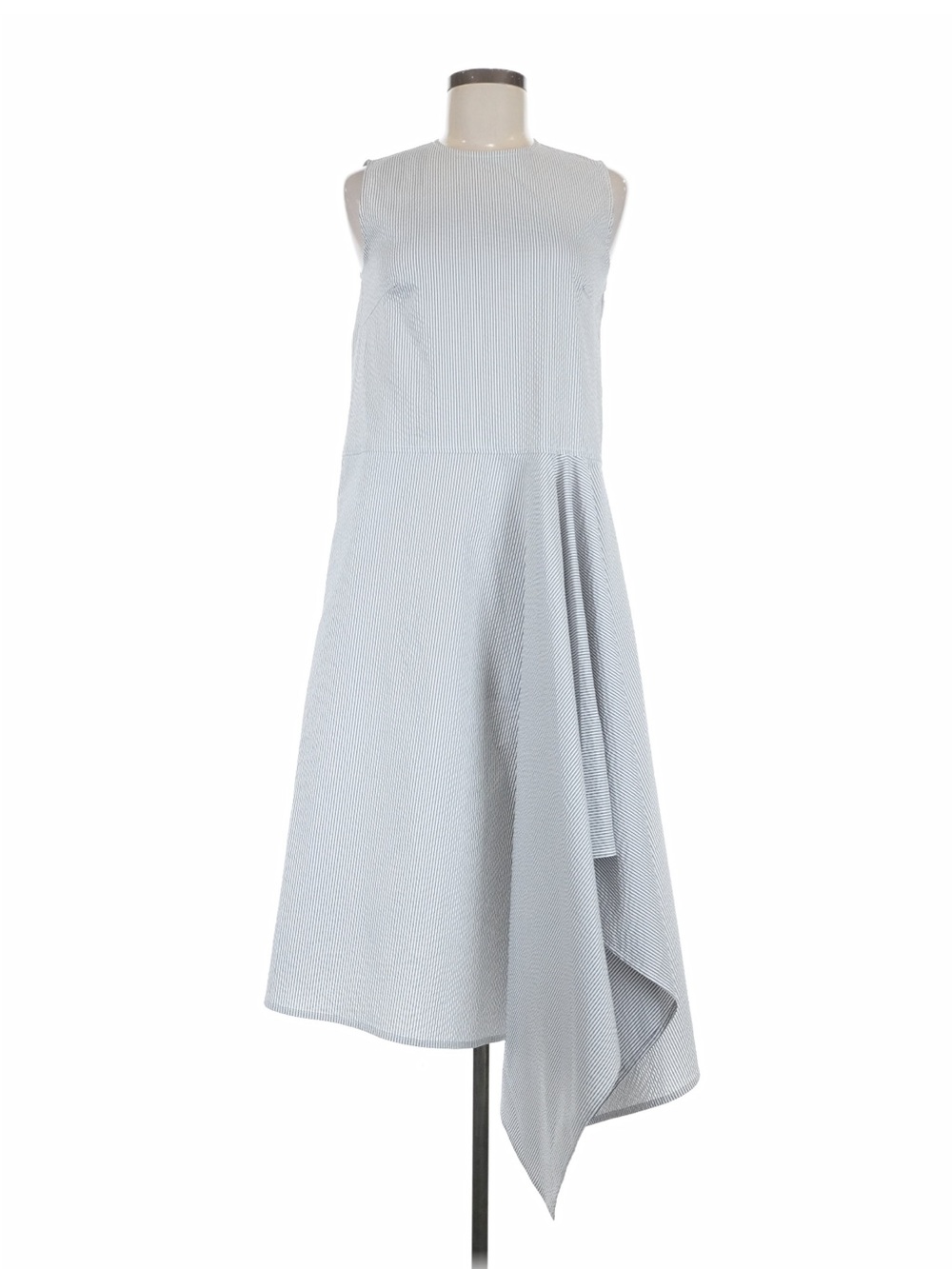 Sleeveless Black & White Striped Fit-and-Flare Assymetrical Dress